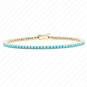 Real 2mm Turquoise cabochon tennis bracelet, solid 14k solid gold, delicate bridal bracelet, thin Turquoise cabochon bracelet for women