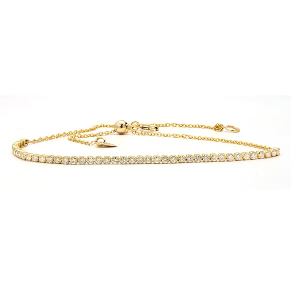 Real diamond tennis interlocking bolo bracelet pull adjustable, solid 18k solid gold, delicate bridal bracelet, 0.65 ct diamond 18k gold