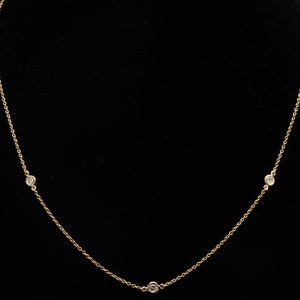 14K Yellow Gold 16 Inches WHITE Natural Diamond 7 Station Necklace 0.25ct