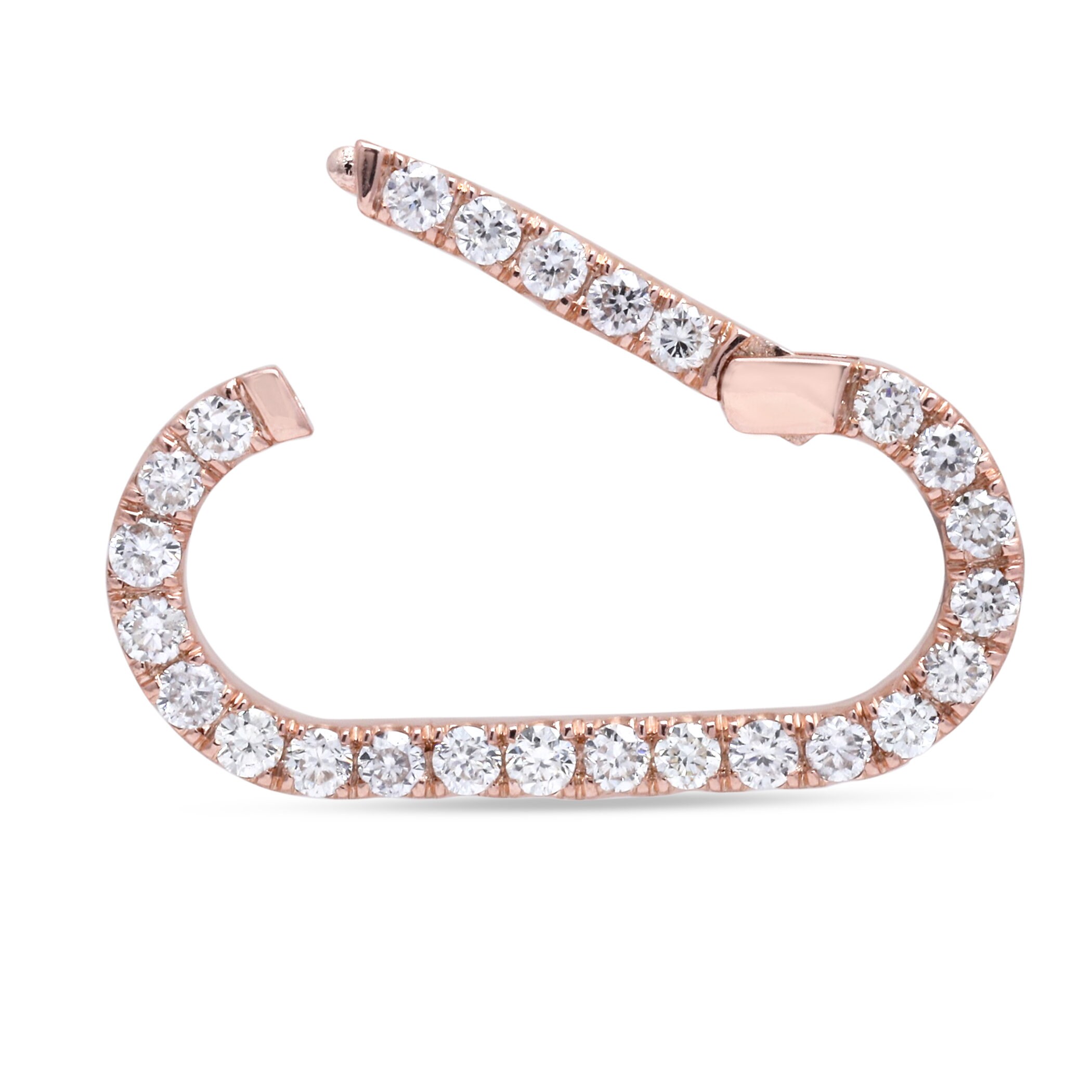 Diamond Elongated Oval 14K Solid Gold Enhancer Charm Pendant Etsy