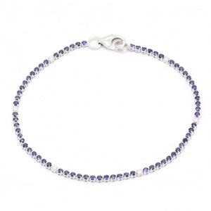 Real Blue Sapphire and Diamond  Tennis Bracelet, Solid 18K White Gold, 1.5MM Diamond and Blue Sapphire Solid Gold Bracelet