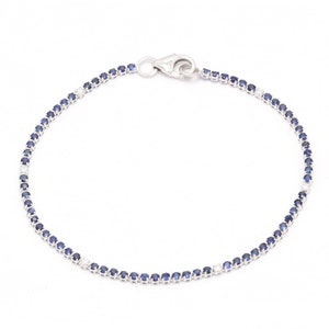 Blue Sapphire Diamond Tennis Bracelet: 18K White Gold, 1.45 CT Sapphire