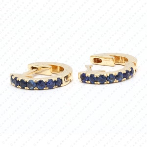 11mm  Blue Sapphire gemstone huggie earrings, 14k gold Blue Sapphire huggies, dainty hoops,  eternity hoop earrings