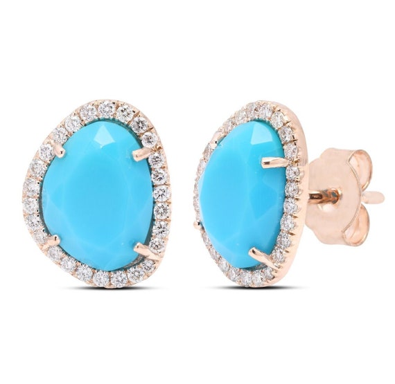 Turquoise and diamond stud earrings deals