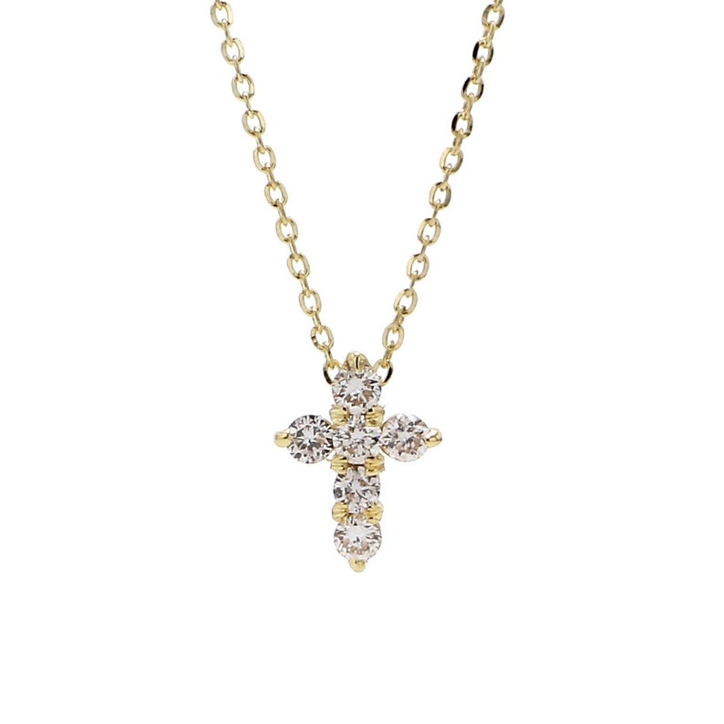 Tiny Diamond Cross Necklace / 14k gold diamond cross necklace Etsy