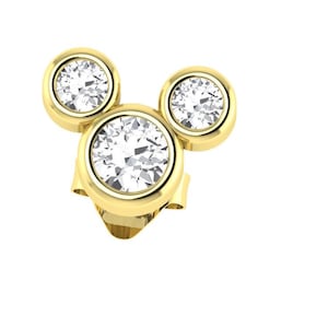 Small 18K/14K Solid Gold Natural Diamond Bezel set Disney Mickey Stud / Diamond Stud Earrings, Solid gold Stud Earrings 5.00*6.40*1.90MM