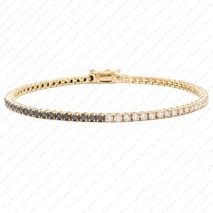 Real 50/50 2mm Black & White diamonds tennis bracelet, solid 14k solid gold, delicate bridal bracelet, thin diamond bracelet for women
