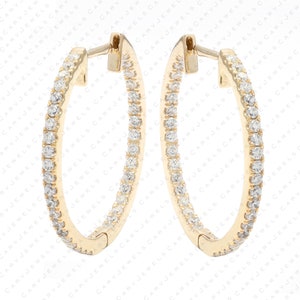 14k solid gold / 25mm diamond hoop earrings / diamond hoop earrings / diamond huggies / 14k solid gold huggie earrings/ Medium hoop earrings