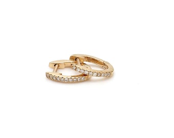 18k solid gold / 10mm diamond hoop earrings / diamond hoop earrings / diamond huggies / 18k solid gold huggie earrings / tiny hoop earrings