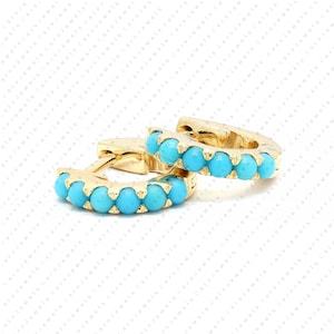 11mm  Turquoise gemstone huggie earrings, 14k gold Turquoise huggies, dainty hoops,  eternity hoop earrings