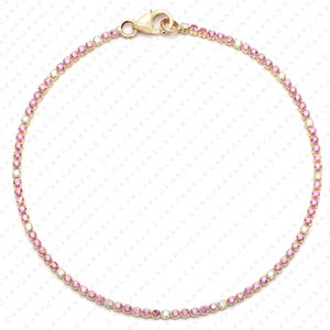 Real Pink Sapphire and Diamond  Tennis Bracelet, Solid 14K White Gold, 1.5MM Diamond and Pink Sapphire White Gold Bracelet