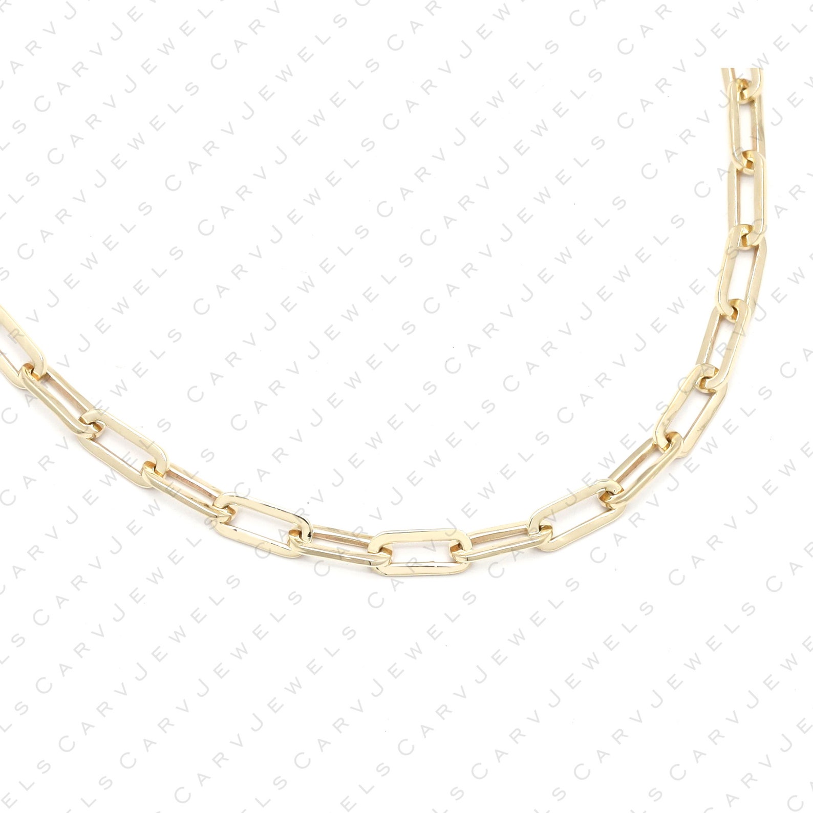 Paperclip Chain 14k Solid Gold Necklace Rectangle Long Link Etsy