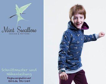 Sewing pattern hoodie with sewing instructions in sizes 86-140