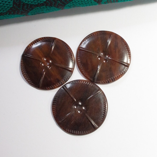 3 Art Deco buttons Galalith Bakelite 34 mm brown 20s, 30s, plastic button, old button, antique buttons, buckle types