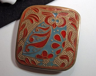 Belt buckle owl enamel 45 mm red blue brass, buckle, old belt buckle, vintage buckle, enamel belt buckle, buckle types