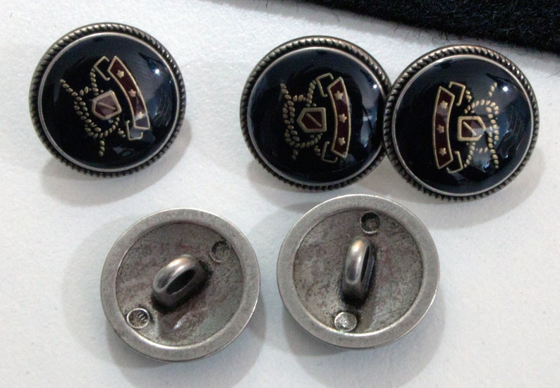 5 Vintage Knöpfe 15mm schwarz, silberfarben, Uniformknöpfe, Metallknöpfe, Emaille, Emailleknöpfe, Wappenknöpfe, SchnallenARTen Bild 2