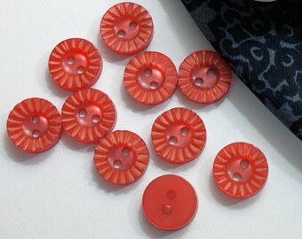 10 kleine Vintage Knöpfe 13mm rot orange, kleine Blümchen, Kunststoffknöpfe, Blusenknöpfe, Puppenkleider, SchnallenARTen