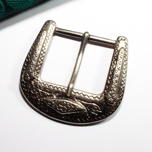 Gürtelschnalle 40mm silberfarben Metall mit Muster und Dorn Vintage Metallschnalle Gürtelschließe, SchnallenARTen, ART. 62