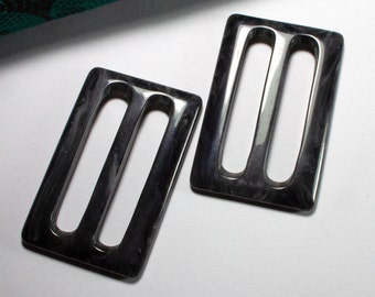 2 Gürtelschnallen 40mm schwarz grau marmoriert Kunststoffschnallen Mantelschnalle Vintage, SchnallenARTen