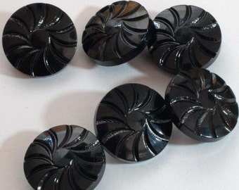 6 vintage buttons 17 mm black plastic buttons jacket buttons coat buttons, buckle types