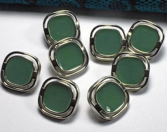 8 Vintage Knöpfe 16mm grün silberfarben Kunststoffknöpfe quadratisch, SchnallenARTen