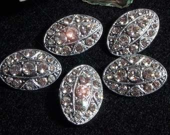 5 Knöpfe 22mm Strass, silberfarben, Strassknöpfe, Sammlerstücke, Strasssteine, Vintage Knöpfe, Glitzer Knöpfe, SchnallenARTen