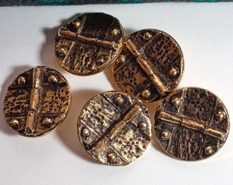5 vintage buttons 23 mm gold-colored 50s, 60s, old buttons, plastic buttons, retro, buckle types