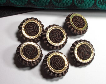 6 old vintage trimmings coat buttons 26 mm brown gold, jacket buttons, buckles TYPES