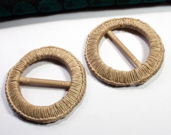 2 vintage belt buckles 40 mm beige raffia look round plastic belt buckle buckle old belt buckle, buckle types