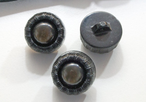 3 Buttons 18 Mm Black Olive Plastic Buttons Old Buttons Etsy