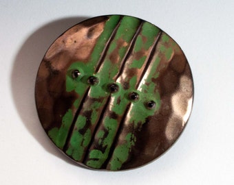 Antique Art Deco glass button 40 mm green, bronze 1920s, buttons, old buttons, collectibles, buckle types