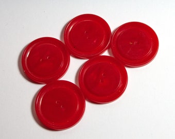 5 vintage buttons 23 mm red 50s, 60s, 2 holes, plastic buttons, jacket buttons, buckle types