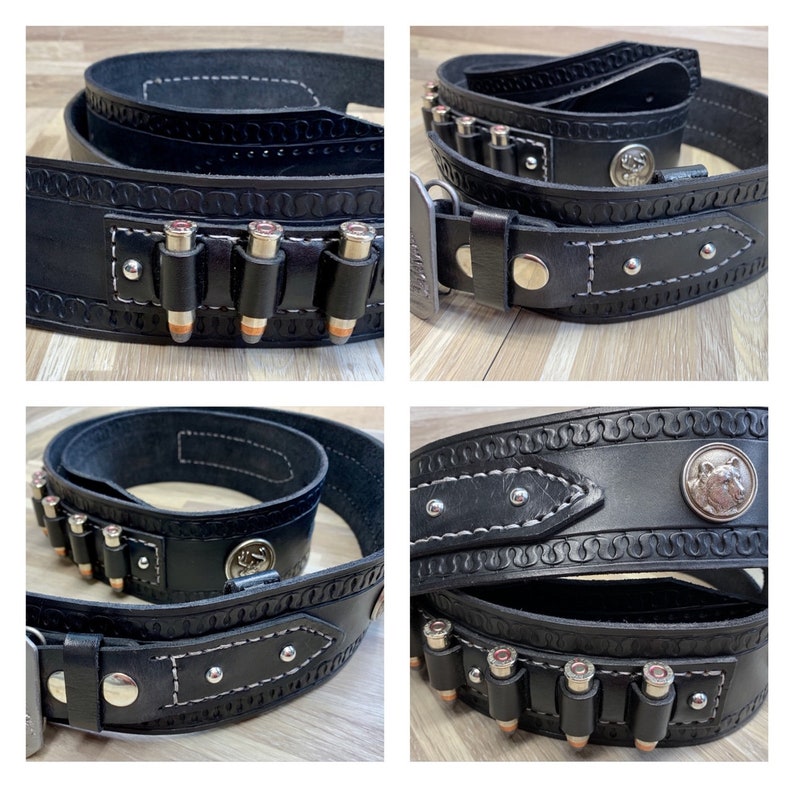 Leather Gun Belt Custom Stamped Initials with Bullet Loops Etsy