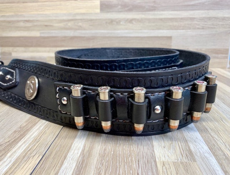 Leather Gun Belt Custom Stamped Initials with Bullet Loops Etsy