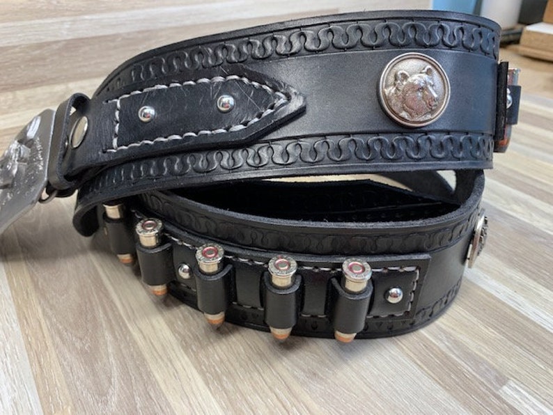 Leather Gun Belt Custom Stamped Initials with Bullet Loops Etsy