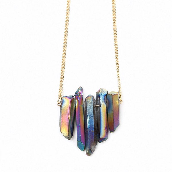 Regenbogenquarz Collier - gold