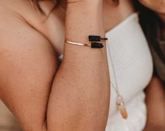 Tourmaline bangle Schörl bracelet gold plated