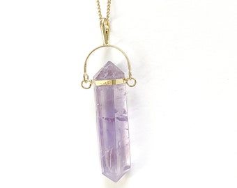 Amethyst pendulum on gold-plated armor chain