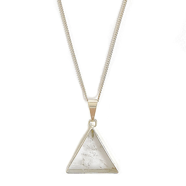 Bergkristal driehoek ketting verguld, 2 cm