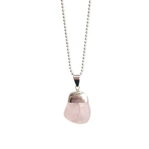 Rose quartz necklace, silver-plated image 1