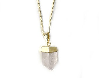 Collier quartz rose plaqué or