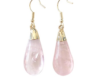 Orecchini in quarzo rosa, placcati oro