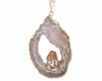 Agaat Geode Citation Ketting Verguld