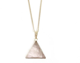 Rose quartz necklace with triangle gold plated