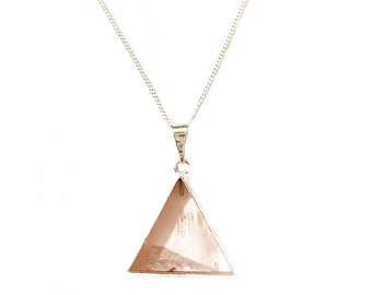 Rose quartz triangle necklace, gemstone chain 1.5 cm silver plated