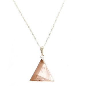 Rose quartz triangle necklace, silver-plated