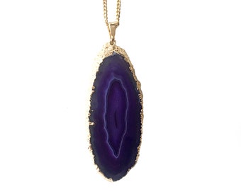 Agaat Ketting Agaat schijf verguld violet