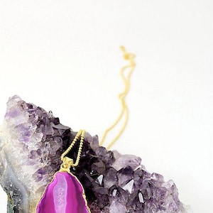 Agate Necklace Gemstone Chain Pink Gold Plated