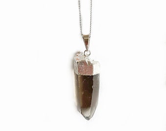 Collier quartz fumé plaqué argent