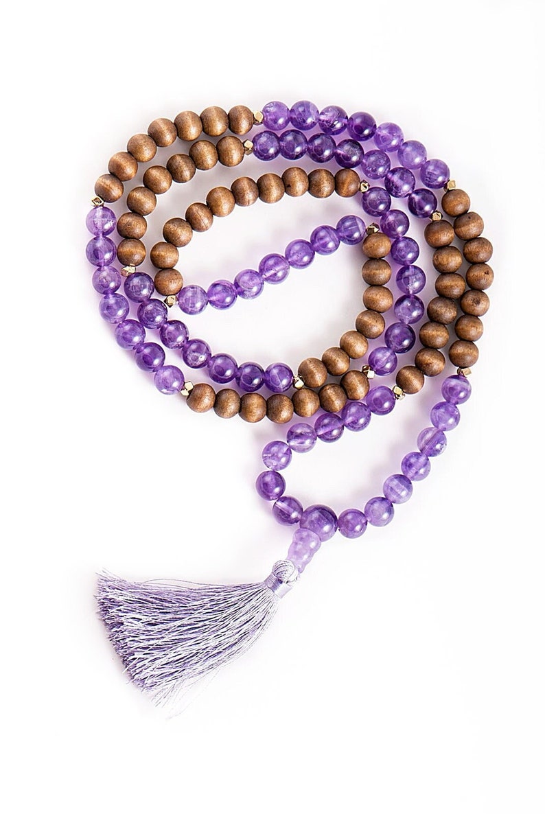 Collier mala avec améthyste et pin pour l'intuition et la longévité image 1